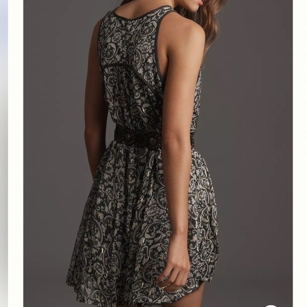 Anthropologie Maeve Boho Paisley Print Mini Romper XS Black Lace Trim Sleeveless - Picture 4 of 9